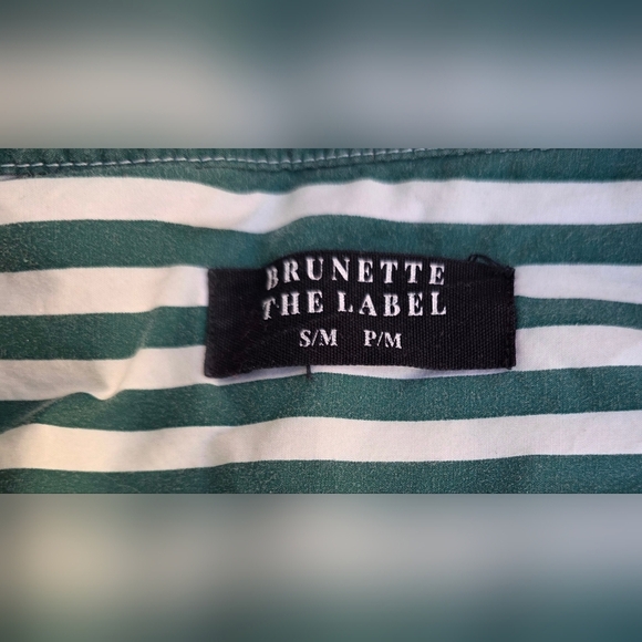 Brunette The Label Oversized Green Striped Button Down Cotton Shirt S/M P Great - Picture 8 of 11